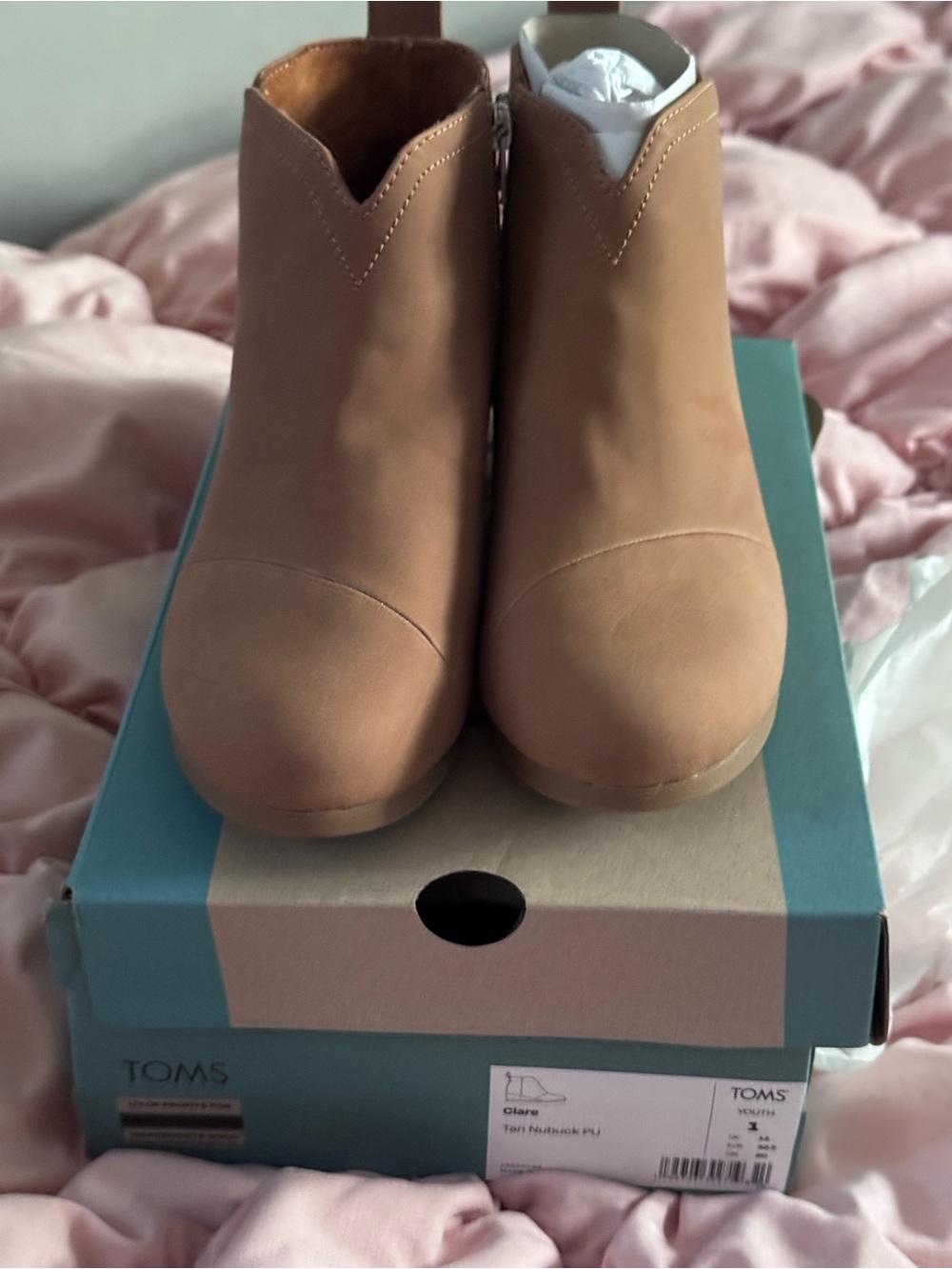 Toms Tan Nubuck Wedge Booties